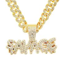 Full Diamond Splicing Letter Pendant Cuban Chain, European and American Hip-hop Necklace Personalized Men's Sweater Chain, Trendy Accessories