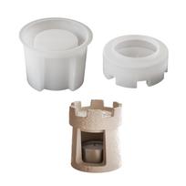 Silicone Castle Candle Holder Mold Ornament Gypsum Molds Silicone Texture Suitable for Crafting Candle Holder Ornament white