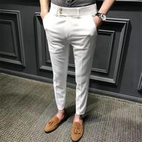 Vyriškos slim-fit devynių taškų kostiuminės kelnės - Korėjietiško stiliaus pavasariui ir rudeniui 30 balta