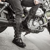 Dydis 38-46 Vyriški odiniai motociklo ilgaauliai batai iki blauzdos vidurio, kvėpuojantys kovoti su gotikos diržu Punk batai vyriški batai roko punk batai 6 juoda