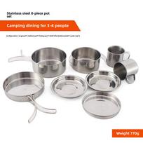 8 dalių nerūdijančio plieno kempingo puodų ir dubenėlių rinkinys 5-6 asmenims - Nešiojamas ir sulankstomas 23x15.8x8.5 cm