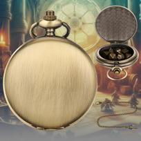 Bronze Two-Sided Pocket Watch Case with DND Dice, Thick Waist Chain - 2024 Edition Gunmetal-PDND0102