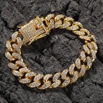 12MM Diamond-set Cuban Chain, Stylish Hip-hop Alloy Bracelet 7inch (about 18cm)