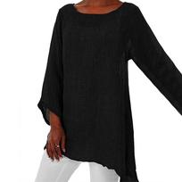 Plus Size Comfortable Multiple Occasions Women Solid Color Linen O-Neck Long Sleeve Irregular Tunic Top T-Shirt XXXXXL juoda