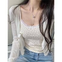 Floral Camisole Female Summer Hot Girl All-match Bottoming Vest Female XXL šviesios abrikoso spalvos
