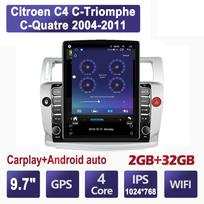 9,7 colio Android automobilio radijas, skirtas Citroen C4 C-Triomphe C-Quatre 2004-2011 2 DIN Tesla vertikalus ekranas Carplay Automatinis radijas Multimedijos grotuvas 2+32GB