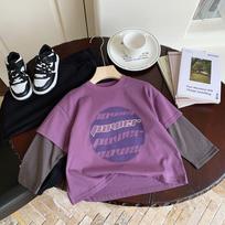 Boys' 2025 Spring New Stylish Two-Piece Look T-Shirt - Korean Letter Print Pullover 90 geltonai žalia