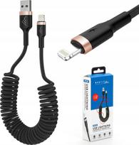 Tvirtas spyruoklinis USB žaibo kabelis, pintas 3a 1,5 m, skirtas automobiliui