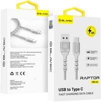 Oem Blavec kabelis Raptor pintas – USB į Type C – 3A 1 metras Apple CarPlay/Android Auto (CRA-UC3WS10) baltos ir sidabro spalvos