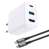 Acefast 2in1 įkroviklis GaN 65W USB Type C / USB, adapter adapter HDMI 4K @ 60Hz (set su kabelis) baltos spalvos (A17 baltos spalvos)
