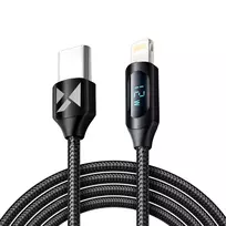 Wozinsky WUCLC2 Lightning – USB-C 36W 480Mb/s kabelis 2m su display – juodos spalvos