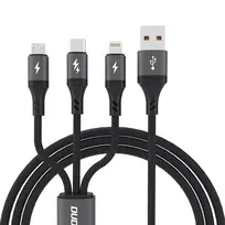 Dudao L3E 3 in 1 60W MicroUSB USB-C Lightning kabelis 1.2m – juodos spalvos