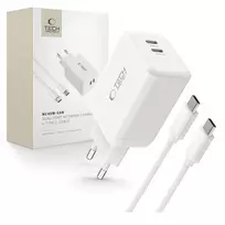 Tech-Protect NC45W-GAN 2-PORT PD45W įkroviklis + TYPE-C CABLE – baltos spalvos