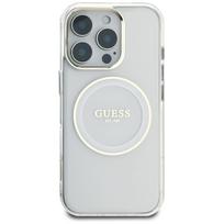 GUESS IML Metal Colored Circle Classic Logo MagSafe Case for iPhone 16 Pro, white