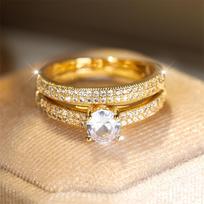 White Zircon Engagement Ring Sets Luxury Crystal Round Stone Double Rings For Women Vintage Gold Color Wedding Band Boho Jewelry 12