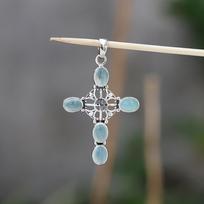 Aquamarine Gemstone Cross Pendant 100% 925 Sterling Silver Handmade Jewelry mėlyna