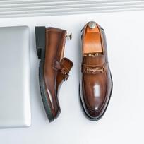 Vyriški Loafers'ai Storu Padu Aukštinantys Britiško Stiliaus Aukšto Lygio Verslo Atsipalaidavę Odiniai Batai Įslystami Tinginiai Kutai 38 ruda