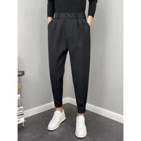 Vyriškos Korėjietiško Stiliaus Slim Fit Kostiuminės Kelnės - Vienspalvės, Devynių Taškų Ilgio, Pavasaris/Ruduo, Universaliai Tinkančios, Tiesios, Laisvalaikio. Large juoda