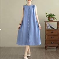 Sleeveless Plus size Cotton vintage new in dresses for women casual loose long summer shirt dress M