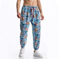 Vasaros medvilnės ir lino vyriškos laisvalaikio kelnės su raišteliu, grafiniu spaudiniu, boho, tribal, vintage, kelnės lauko veiklai, bėgimo, sportinės kelnės 3XL šviesiai mėlyna spalva