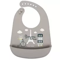 CANPOL BABIES silikoninis seilinukas su kišene BONJOUR PARIS, tamsiai smėlio spalvos, 74/027_bei
