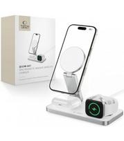 Baltas belaidis 15W pakrovėjas - stovas "Tech-Protect QI15W-A47 3IN1 Magnetic Magsafe"