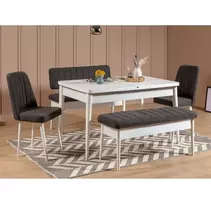 Ištraukiamas valgomojo stalo ir kėdžių rinkinys (5 vnt.), Hanah Home, baltas Antracitas, 130 x 77 x 80, cm