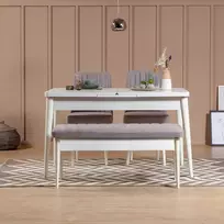 Ištraukiamas valgomojo stalo ir kėdžių komplektas (4 dalys), Hanah Home, baltas Soho, 129 x 75 x 80, cm