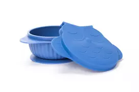 INNOGIO silikoninis dubenėlis su dangteliu GIOfresh OWL, blue, 6m +, GIO-910BLUE