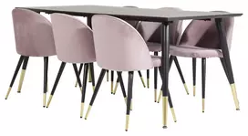 Valgomojo komplektas stalas Dipp su 6 kėdėmis Velvet