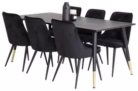 Valgomojo komplektas stalas Dipp su 6 kėdėmis Velvet Deluxe