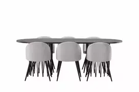Valgomojo komplektas stalas Stone oval su 6 kėdėmis Velvet