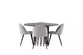 Valgomojo komplektas stalas Stone round su 4 kėdėmis Velvet