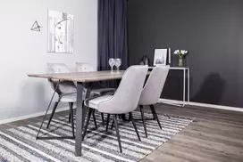 Valgomojo stalas Marina, 180x90xH75cm, Juoda/Pilkas Ąžuolas + 4 kėdės Velvet Deluxe, Juoda/Pilka
