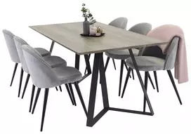 Valgomojo stalas Marina, Juoda/Medžio+6 kėdės Velvet, Pilka