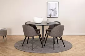 Dipp valgomojo stalas - 115 cm - juoda fanera / visos juodos kojos + aksomo siūlių kėdė - juoda / pilka mikro pluoštas_4