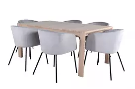 Valgomojo stalas Slider(prailginamas), Balta, 170x40x40cm + 6 kėdės Berit, Juoda/Šviesi pilka