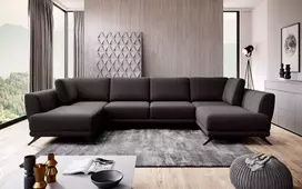 Kampinė sofa Larco su patalynės dėže, audinys Flores 22