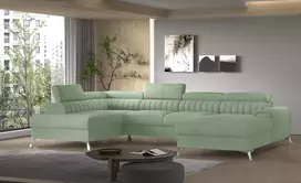 Kampinė sofa Lacante su patalynės dėže, audinys Poco 100