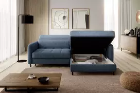 Kampinė sofa Gomsi su patalynės dėže, audinys Raquel 40