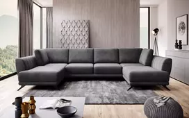 Kampinė sofa Larco su patalynės dėže, audinys Loco 06