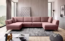 Kampinė sofa Larco su patalynės dėže, audinys Lukso 24