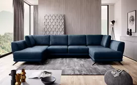 Kampinė sofa Larco su patalynės dėže, audinys Nube 40