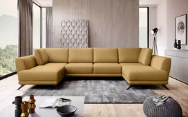 Kampinė sofa Larco su patalynės dėže, audinys Nube 45