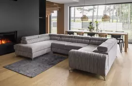 Kampinė sofa Louis su patalynės dėže, audinys Marte 130