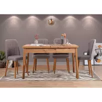 Ištraukiamas valgomojo stalo ir kėdžių komplektas (5 dalys), Hanah Home, Atlanto pušis Pilka, 120 x 77 x 75, cm