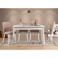 Ištraukiamas valgomojo stalo ir kėdžių rinkinys (5 vnt.), Hanah Home, baltas Akmuo, 120 x 77 x 75, cm
