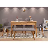 Ištraukiamas valgomojo stalo ir kėdžių rinkinys (6 dalys), Hanah Home, Atlanto pušis Pilka, 120 x 77 x 75, cm