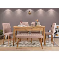 Ištraukiamas valgomojo stalo ir kėdžių rinkinys (6 dalys), Hanah Home, Atlanto pušis Akmuo, 120 x 77 x 75, cm