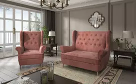 Komplektas sofa ir fotelis Aros 2+1 rausva